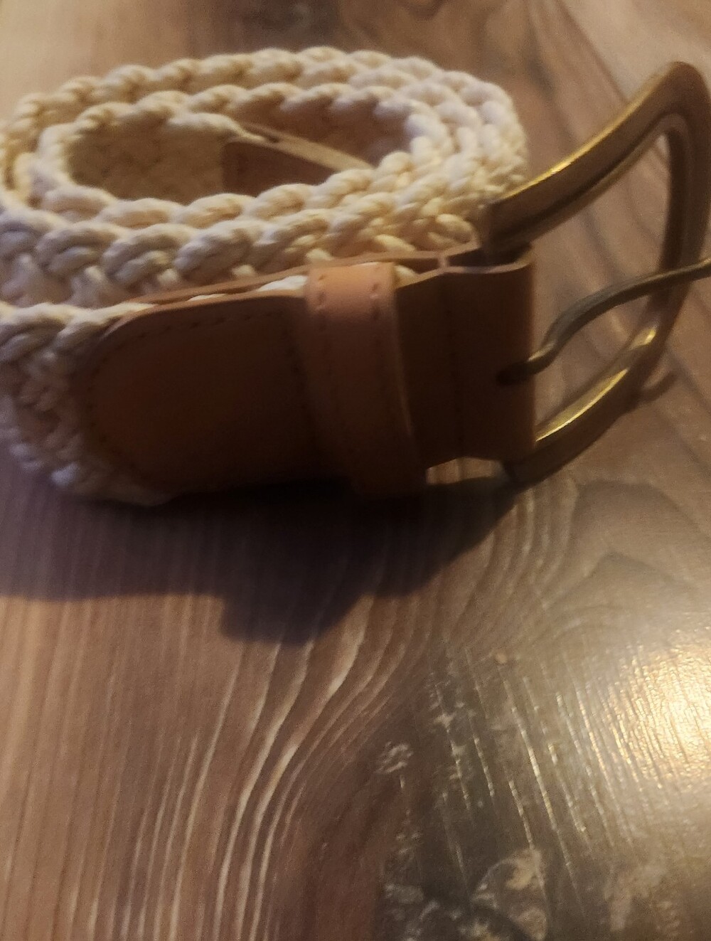 Talbots Braided Cotton  Belt with Tan Leather Trim Size Small
